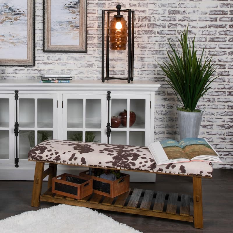Mesquite Dark Brown Faux Cowhide Bench