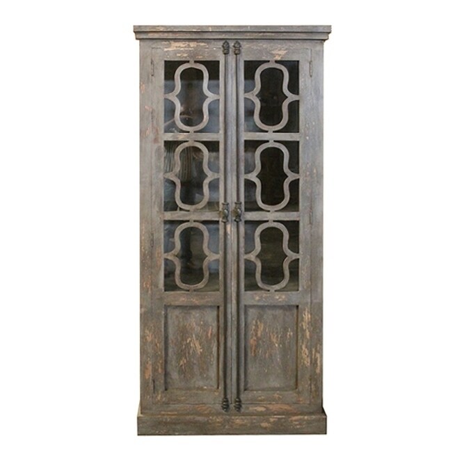 Shop Bengal Manor Distressed Grey Mango Wood And Glass 2 Door