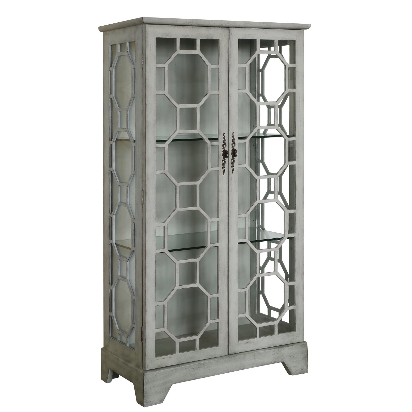 wood curio cabinet with glass doors