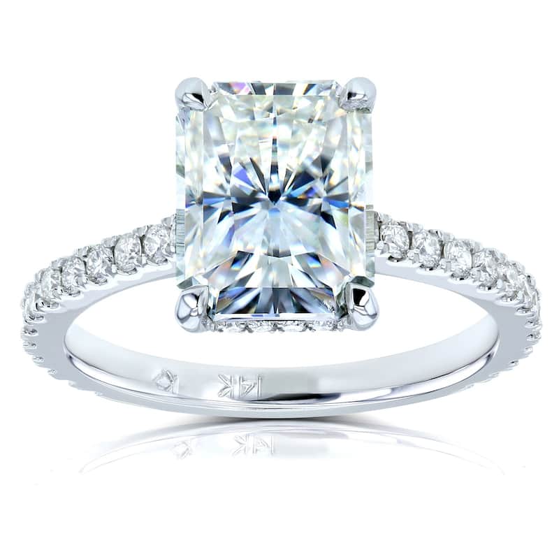 Annello by Kobelli 14k Gold 3 1/0ct TGW Radiant-cut Moissanite and Diamond Hidden Halo Engagement Ring (HI/VS, GH/I)