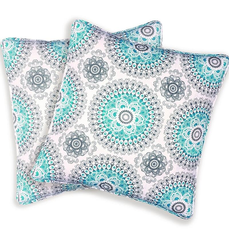DriftAway Bella Decoration Euro Shams Pair - aqua/gray - 26" width x 26" length - 26" width x 26" length - aqua/gray