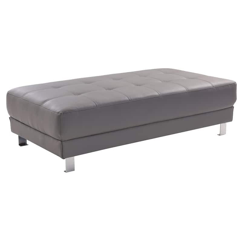Faux Leather Tufted Ottoman - Dark Grey