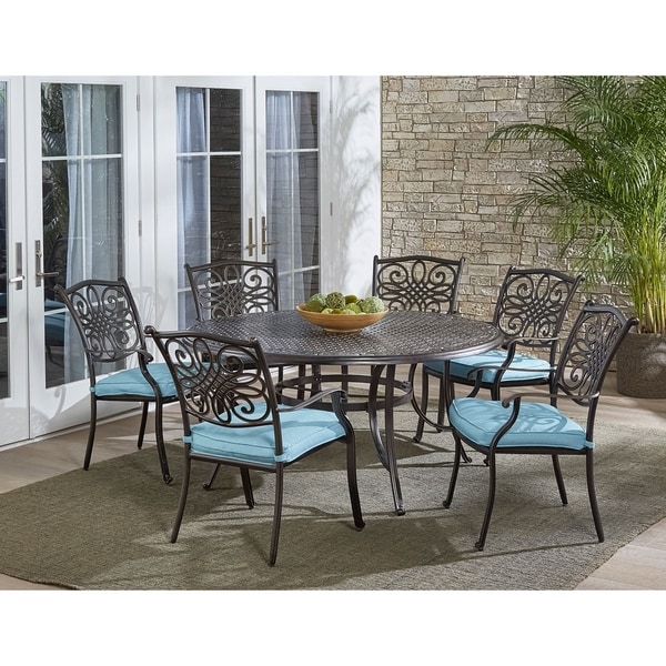 Hanover Traditions 7-Piece Dining Set in Blue with Six Dining Chairs and a 60 In. Cast-top Table