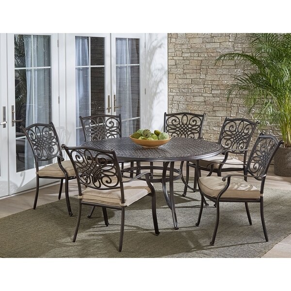 Shop Hanover Traditions 7 Piece Dining Set In Tan With Six Dining Chairs And A 60 In Cast Top 5689