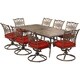 Hanover Traditions 9-Piece Dining Set in Red with 8 Swivel Rockers and a 84" x 42" Cast-top Dining Table - Thumbnail 2