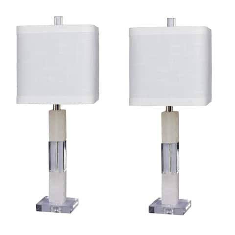Fangio Lighting's #5152-2PK Pair of 26 in. Stacked Block Table Lamps in a Clear Crystal & Snow Marble Finish