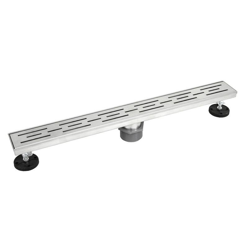 Shower Linear Drain 28inch Stripe Pattern Grate -w/Threaded Adaptor and Adjustable Leveling Feet