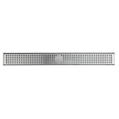 Shower Linear Drain 60 Inch Square Checker Pattern Grate Stainless Steel - w/Threaded Adaptor and Adjustable Leveling Feet