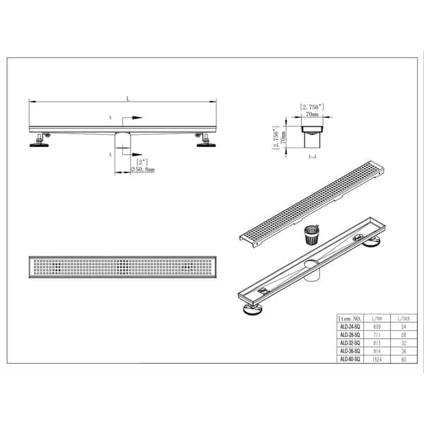 High Flow Rate Linear Shower Drain 28 inch With 304 Stainless Steel Floor  Drain