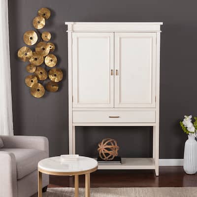 The Gray Barn Oriaga Antique White Fold-Out Bar Cabinet