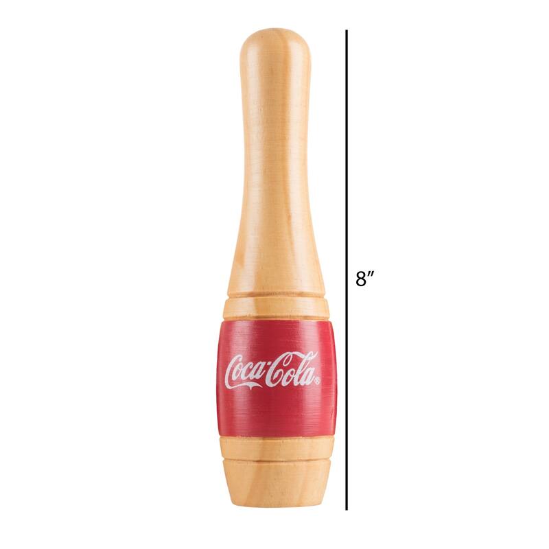 Coca Cola Lawn Bowling Game/Skittle Ball–10 Wooden Pins, 2 Balls, and Mesh Bag Set (8 Inch) - Red/White - Red