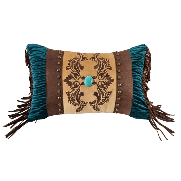 HiEnd Accents Faux Leather Deco pillow with jeweled detials , 12x19