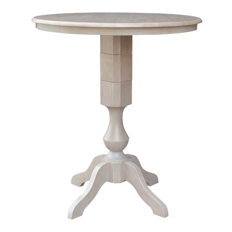 36" x 36" Solid Wood Round Pedestal Table in Washed Gray Taupe - washed gray taupe - bar height