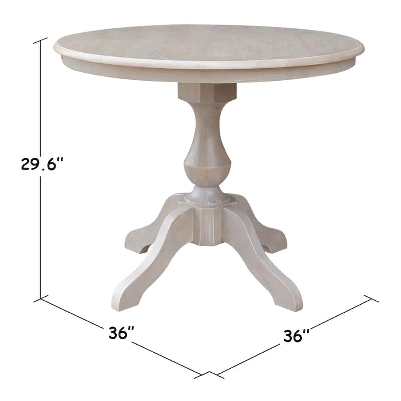 36" x 36" Solid Wood Round Pedestal Table in Washed Gray Taupe - washed gray taupe
