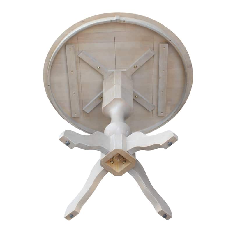 36" x 36" Solid Wood Round Pedestal Table in Washed Gray Taupe - washed gray taupe