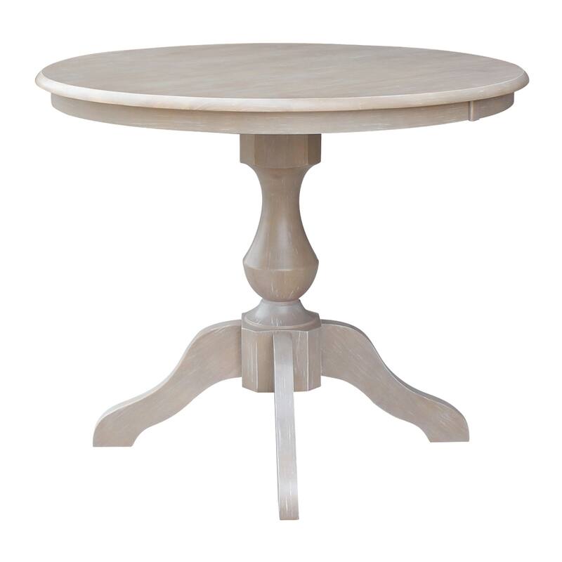 36" x 36" Solid Wood Round Pedestal Table in Washed Gray Taupe - washed gray taupe