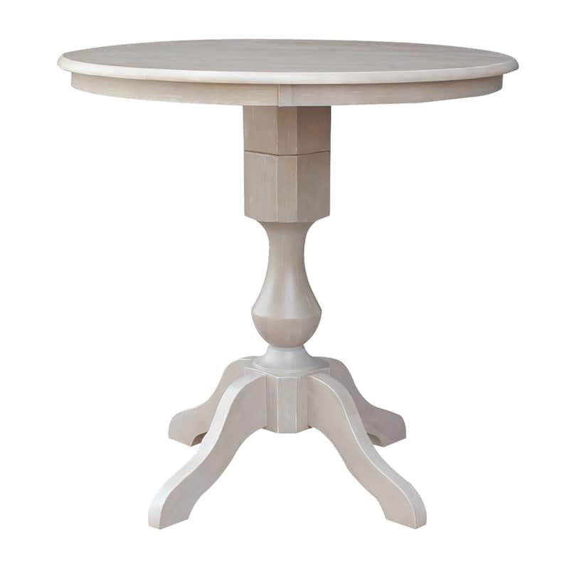 36" x 36" Solid Wood Round Pedestal Table in Washed Gray Taupe - washed gray taupe