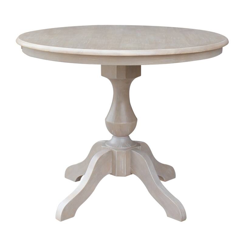 36" x 36" Solid Wood Round Pedestal Table in Washed Gray Taupe - washed gray taupe