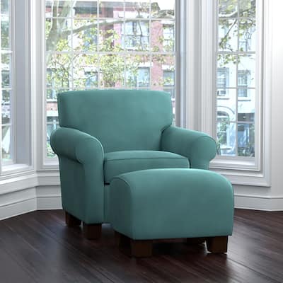 Handy Living Winnetka Turquoise Blue Velvet Arm Chair and Ottoman