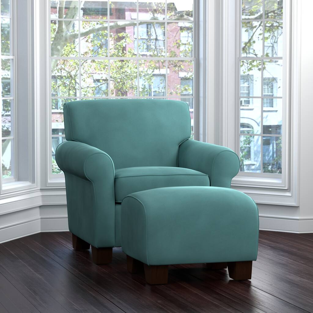 Handy Living Winnetka Turquoise Blue Velvet Arm Chair and Ottoman