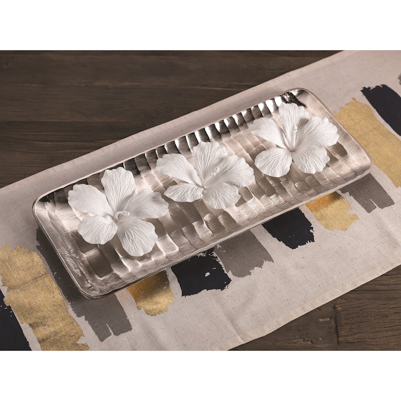 White Bone Wall and Table Décor, China Hibiscus Flower (Set of 3)