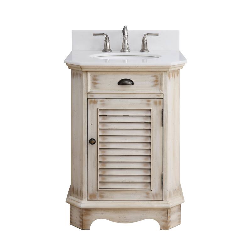 24" Benton Collection Abbeville Distressed Beige Vintage Rustic Vanity