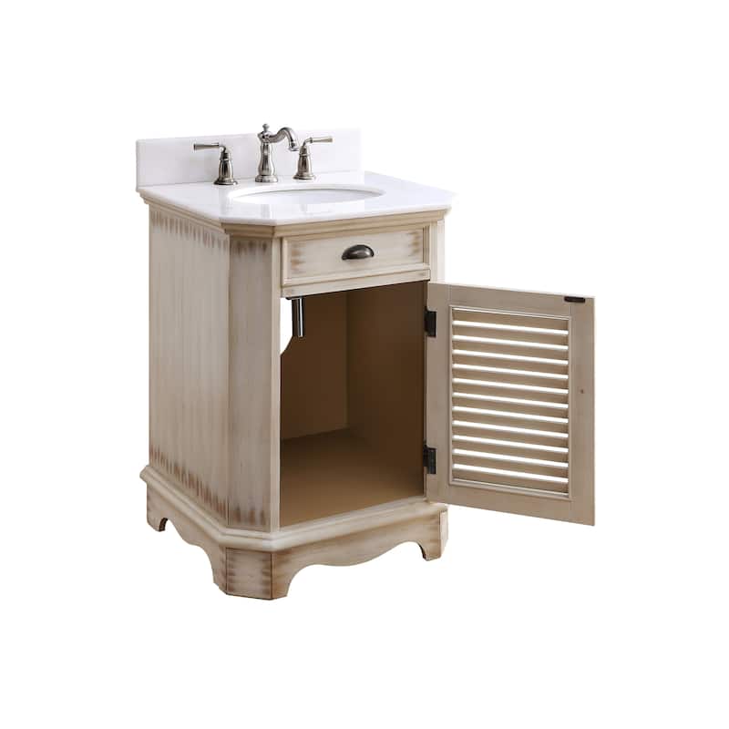 24" Benton Collection Abbeville Distressed Beige Vintage Rustic Vanity