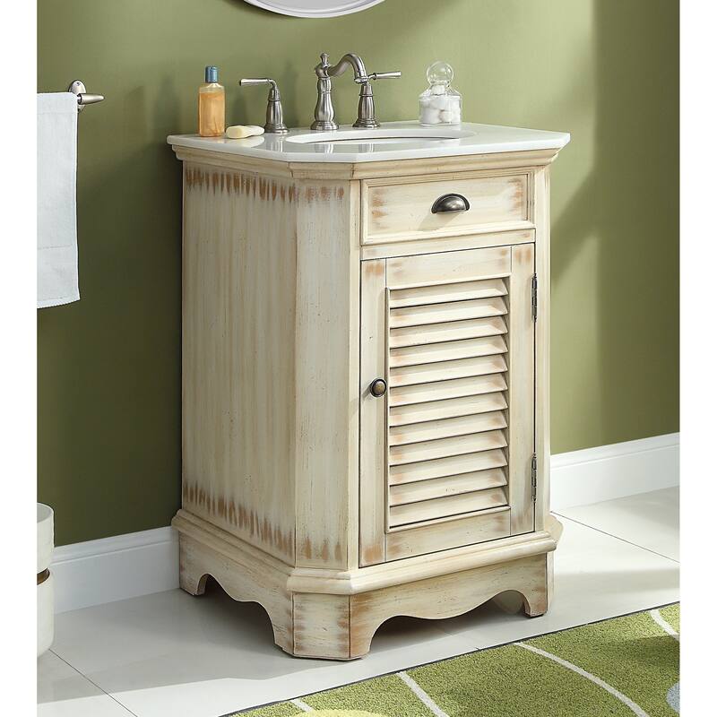 24" Benton Collection Abbeville Distressed Beige Vintage Rustic Vanity