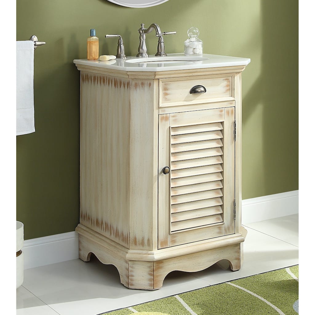 24" Benton Collection Abbeville Distressed Beige Vintage Rustic Vanity