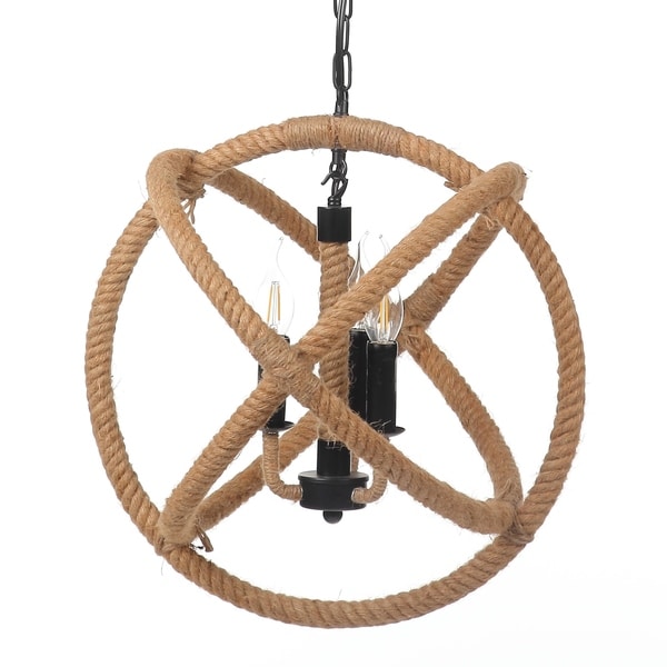 Shop Nautical 18 Inch Jute Rope Globe Chandelier 3 Light