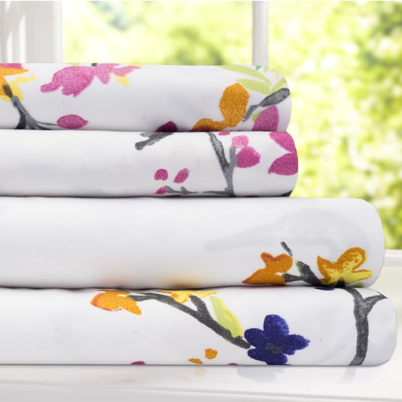 Botanical 4-Piece Patterned Deep Pocket Bed Sheet Set