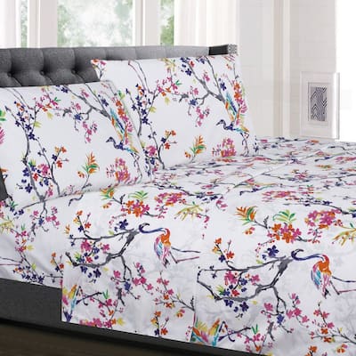 Botanical 4-Piece Patterned Deep Pocket Bed Sheet Set