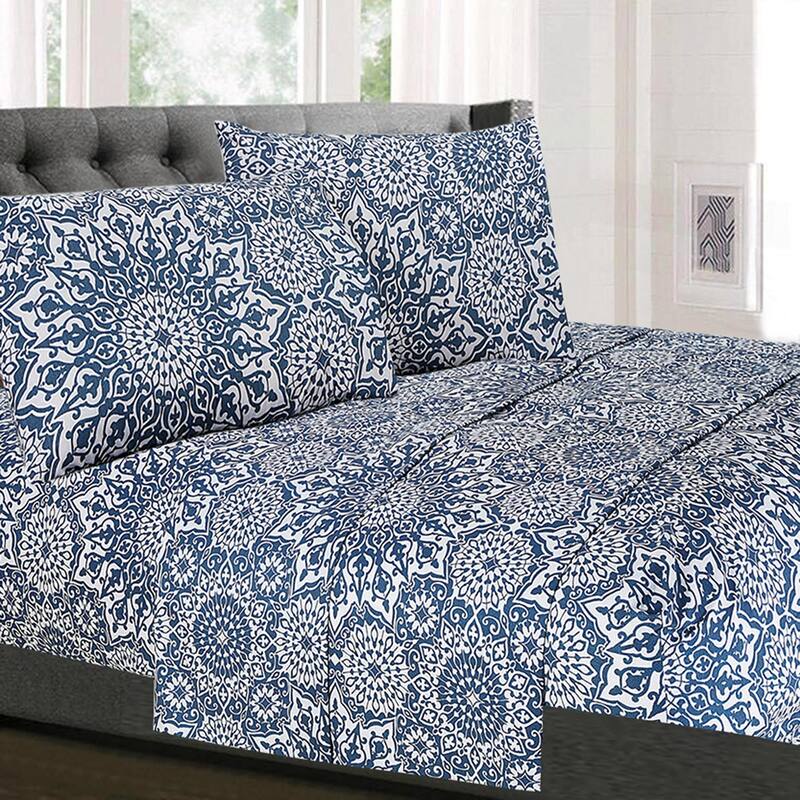 Oasis 4-Piece Patterned Deep Pocket Bed Sheet Set