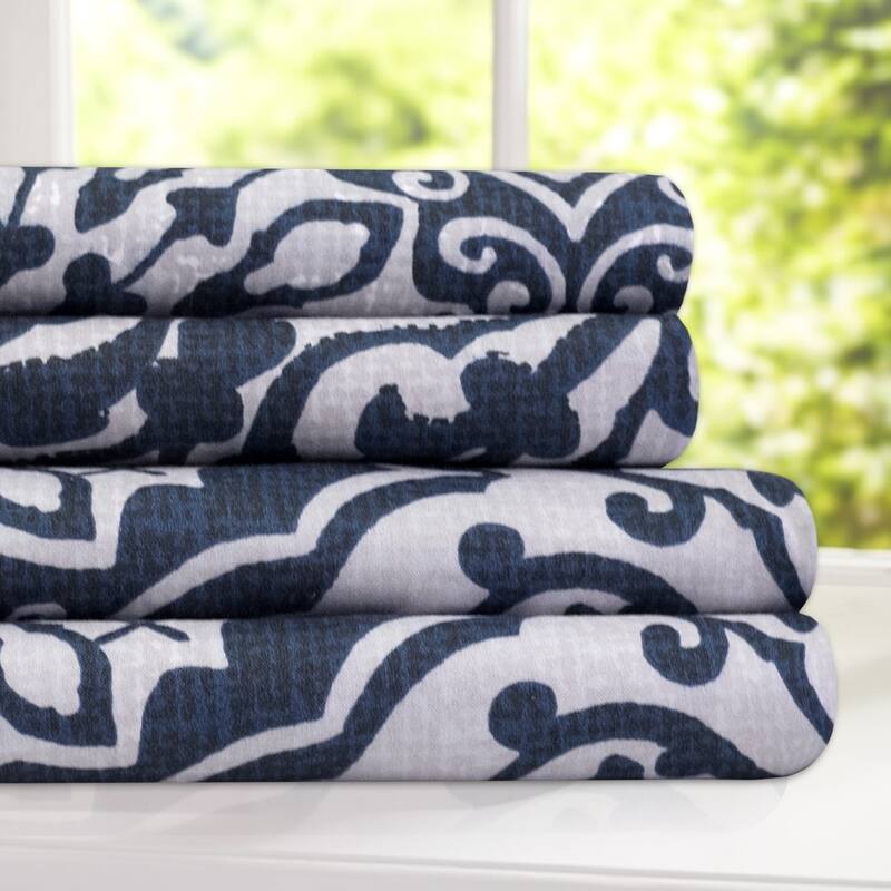 Oasis 4-Piece Patterned Deep Pocket Bed Sheet Set