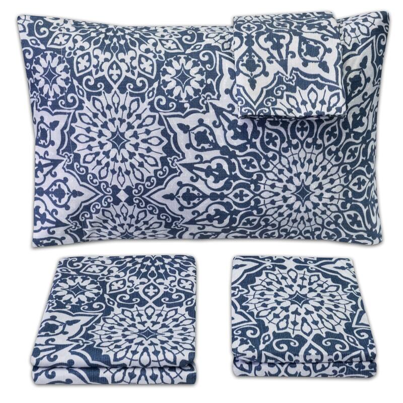 Oasis 4-Piece Patterned Deep Pocket Bed Sheet Set