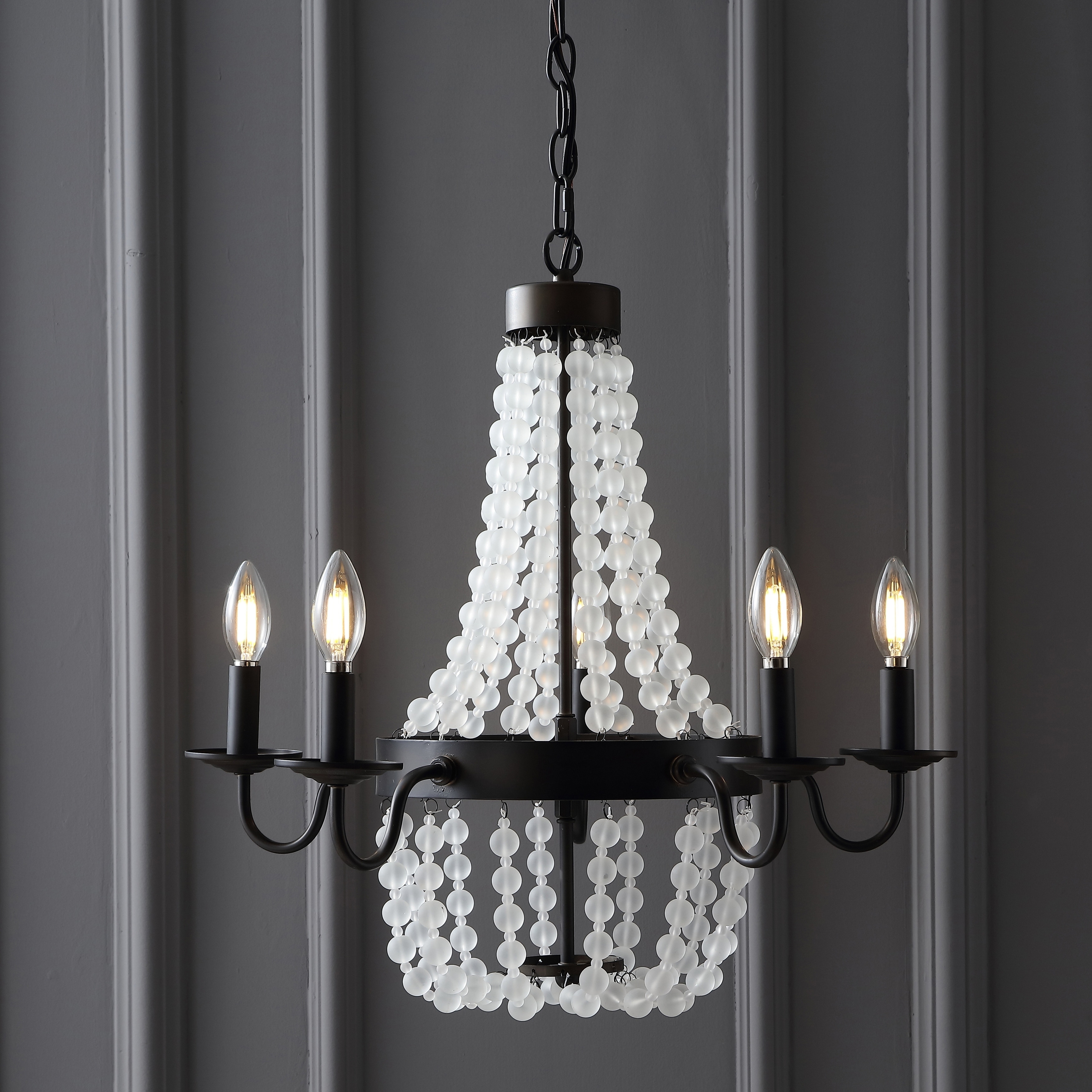 Nova 5-Light 21.5" Acrylic Beaded LED Chandelier, Bronze/Clear by JONATHAN  Y - Chandeliers For Bedrooms by Overstock.com