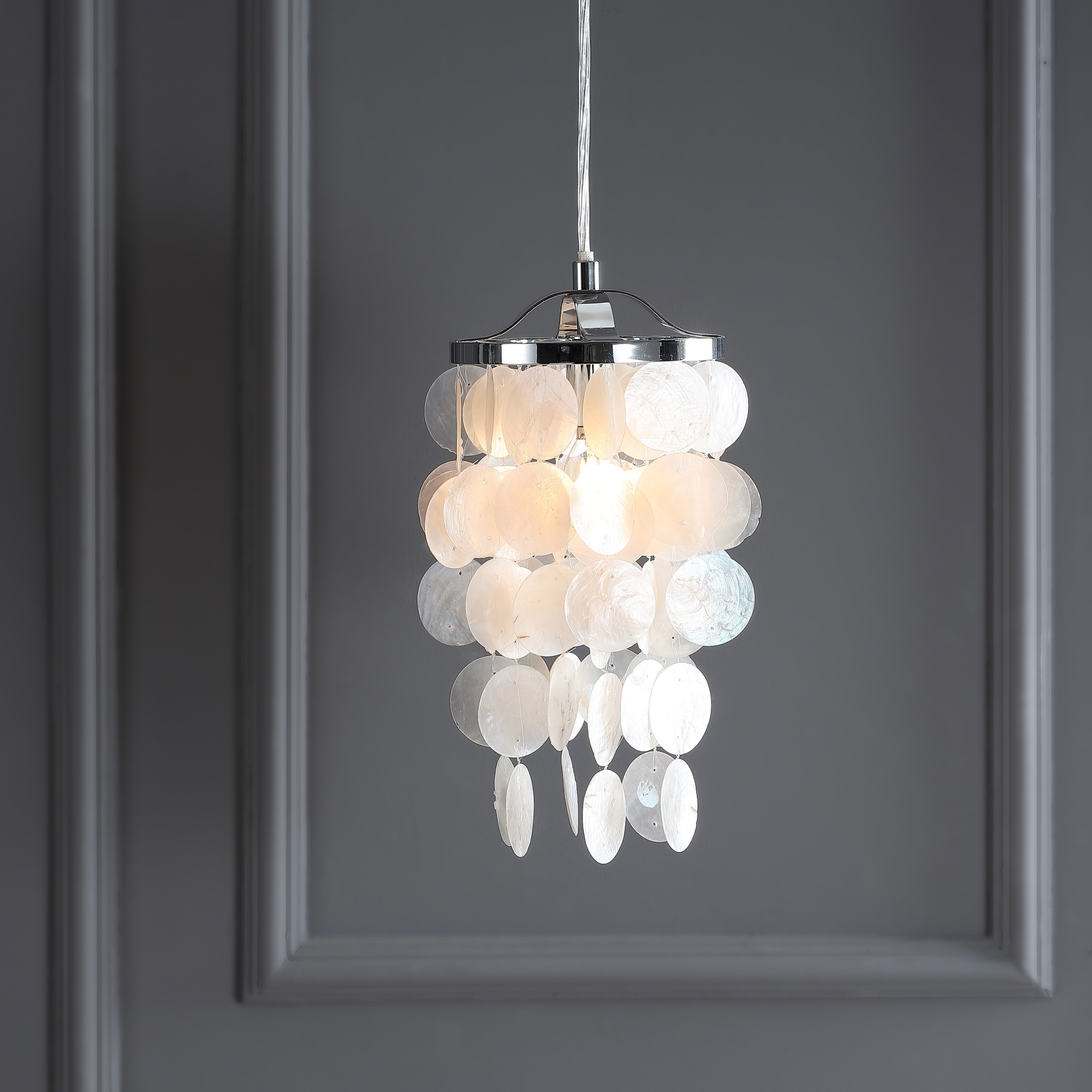 Cayla 7" Seashell LED Chandelier Pendant, White/Chrome by JONATHAN  Y - Chandeliers For Bedrooms by Overstock.com