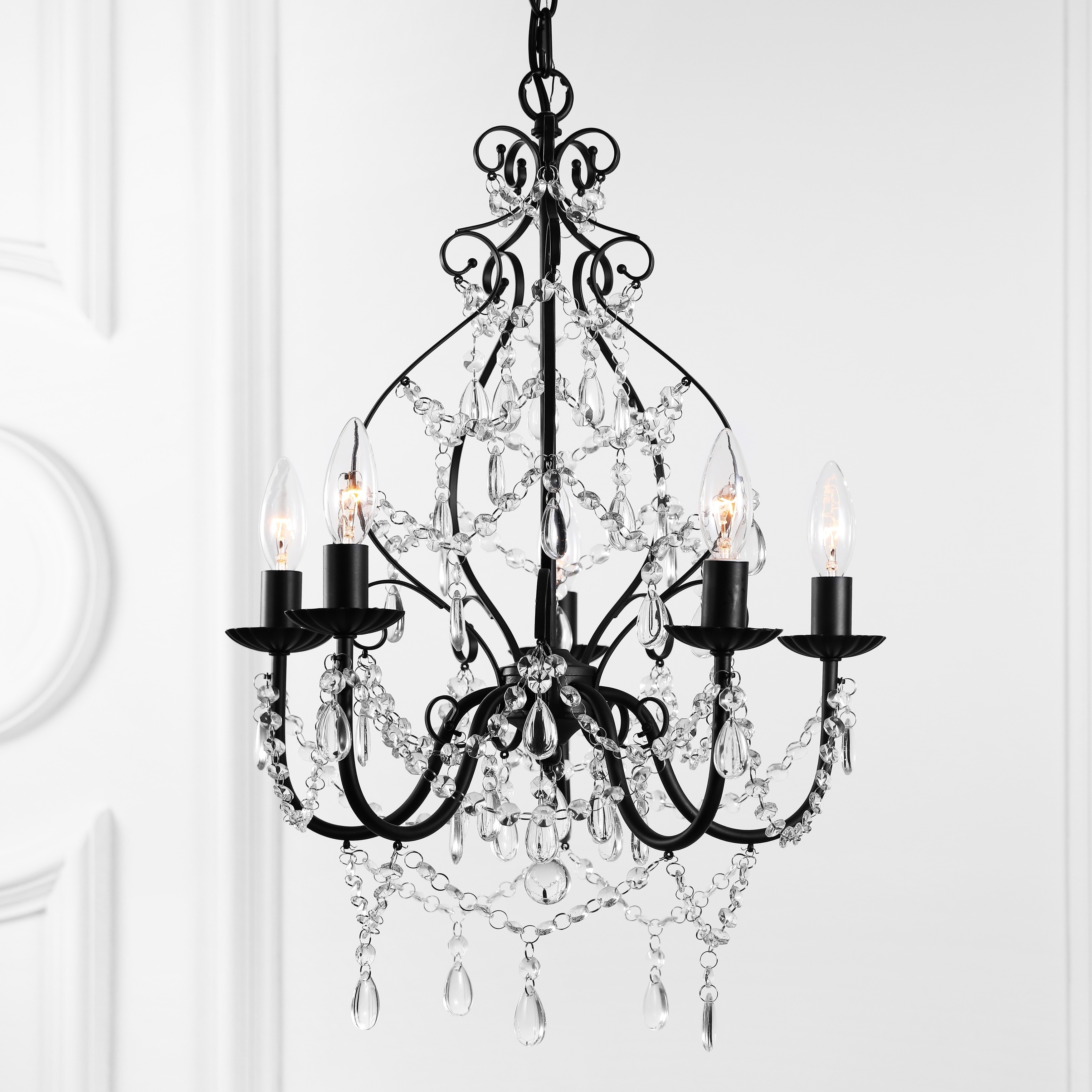 Maura 5-Light 17" Crystal/Metal LED Chandelier, Black by JONATHAN  Y - Chandeliers For Bedrooms by Overstock.com