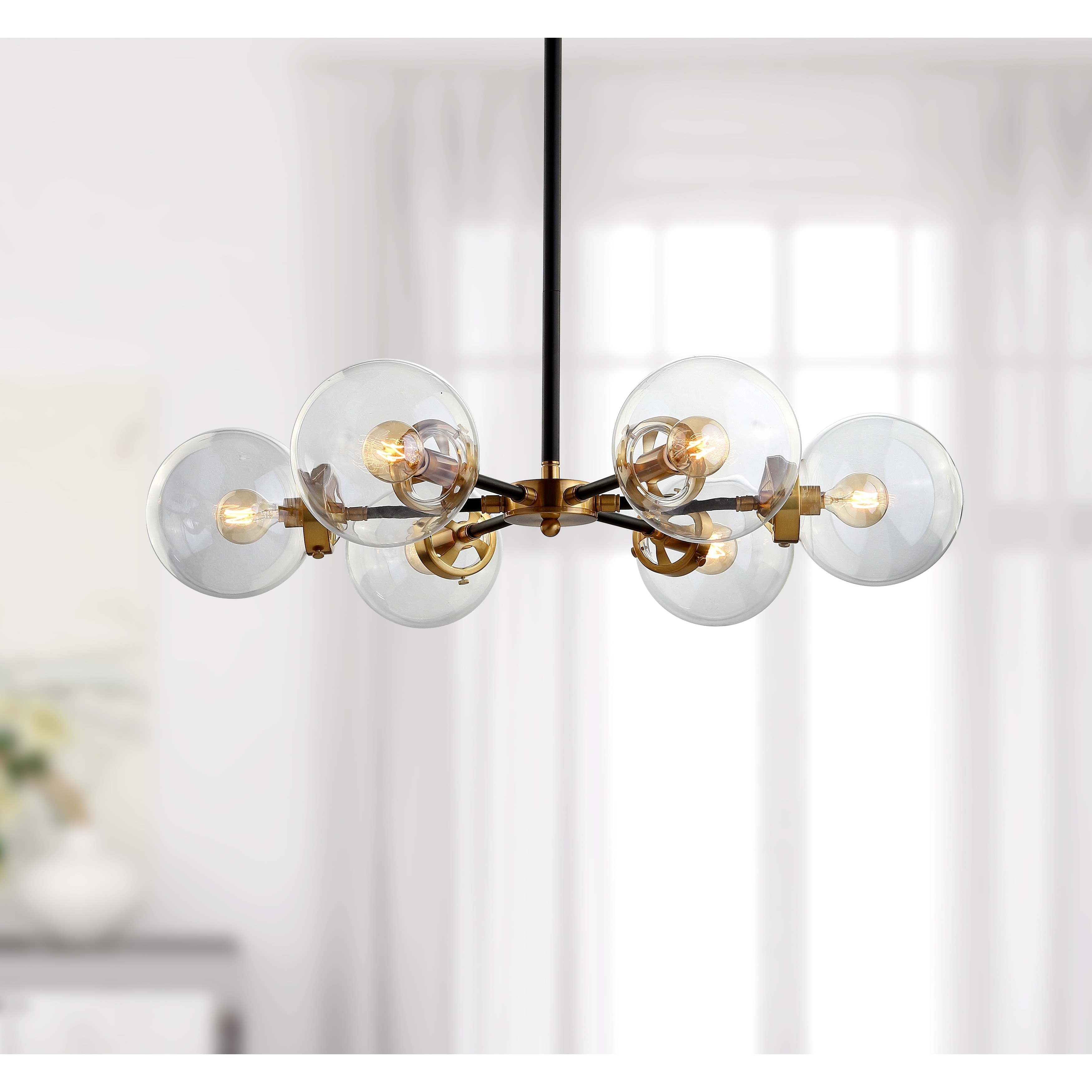 Caleb 6-Light 28" Brass Cluster Pendant, Black/Brass by JONATHAN  Y - Chandeliers For Bedrooms by Overstock.com