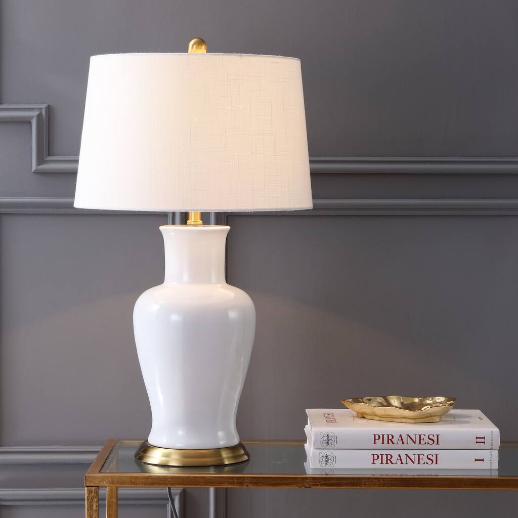 JONATHAN Y Julian 29" Ceramic LED Table Lamp, White/Gold