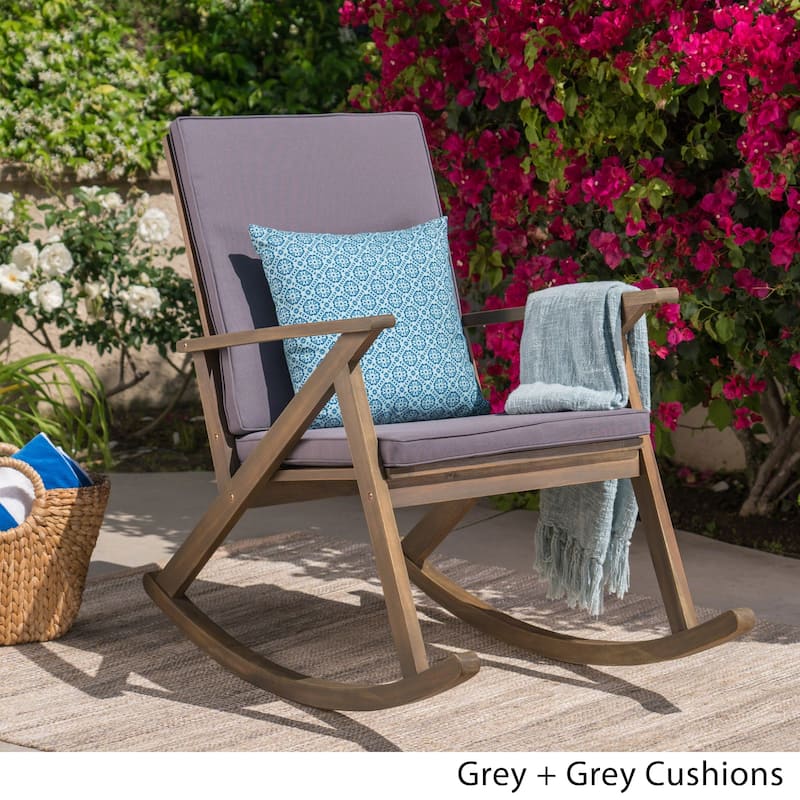Gus Outdoor Wood Rocking Chair by Christopher Knight Home - Grey