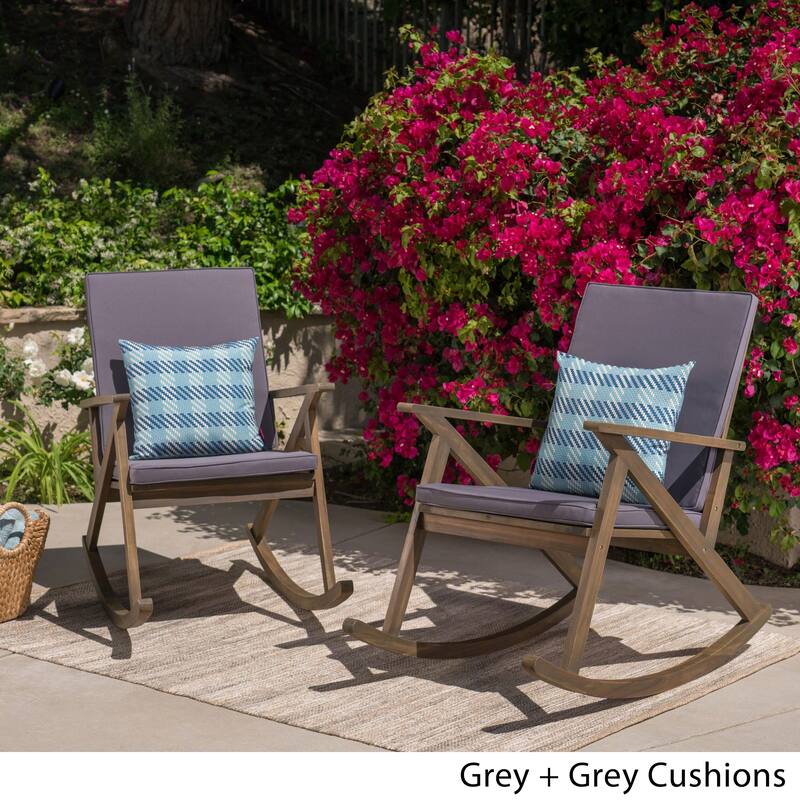 Gus Outdoor Wood Rocking Chair (Set of 2) by Christopher Knight Home - Grey