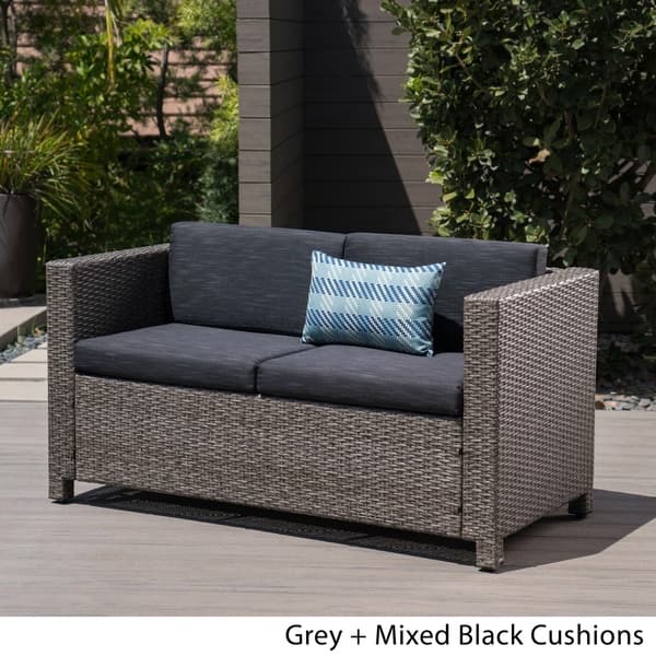 Puerta Outdoor Wicker Loveseat With Cushion By