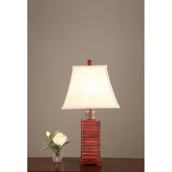 Shop Square Belled Shade Table Lamp With Carved Base Red ...