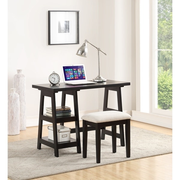 Shop Wooden Writing Desk With 2 Side Shelves And Stool ...