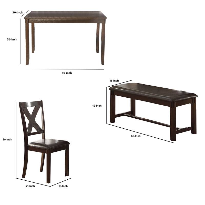 Rubber Wood 6 Pieces Dining Set In Espresso Brown