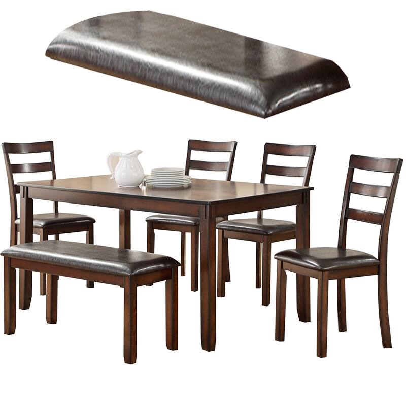 Rubber Wood 6 Pieces Dining Set In Brown