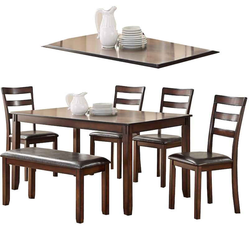 Rubber Wood 6 Pieces Dining Set In Brown