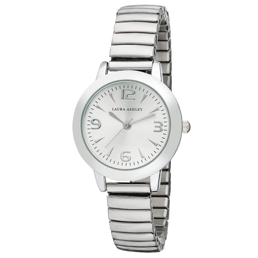 Laura Ashley Silver Women's Round Expandable Stainless Steel Bracelet Watch