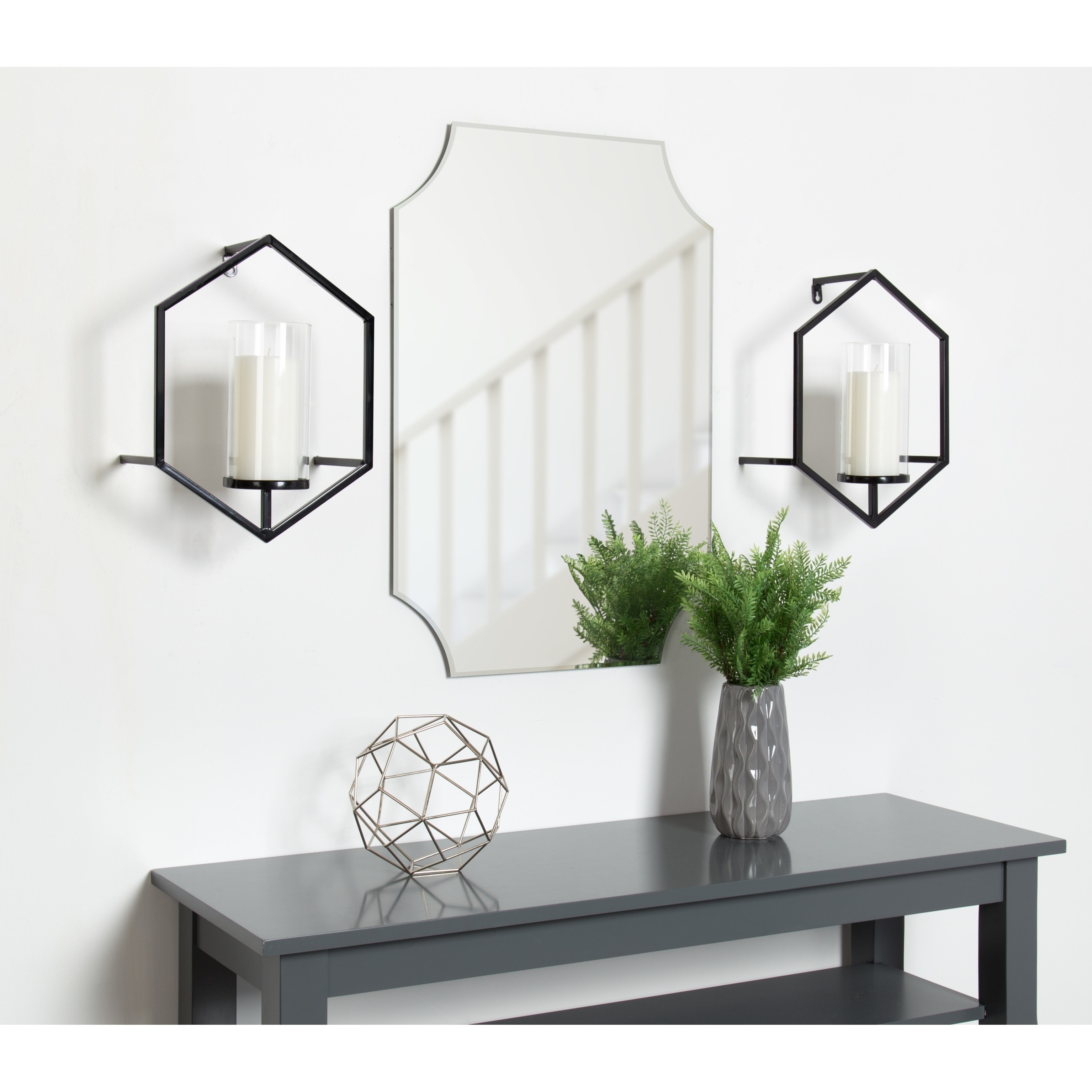 with Glass Pillar Gold Kate and Laurel Curran Hexagon Metal Sconce Wall Candle Holder